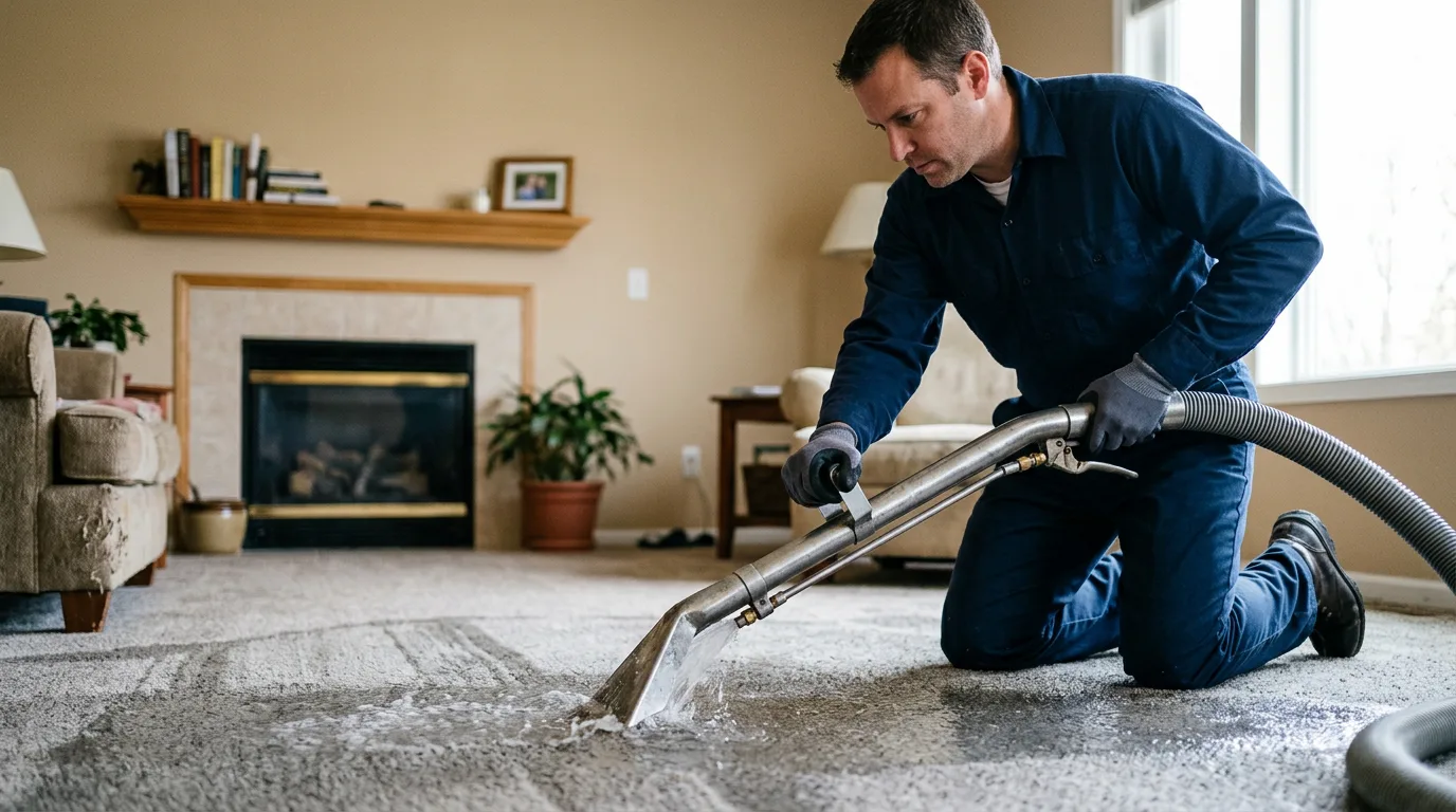 Water damage restoration technician working near Marshfield, VT